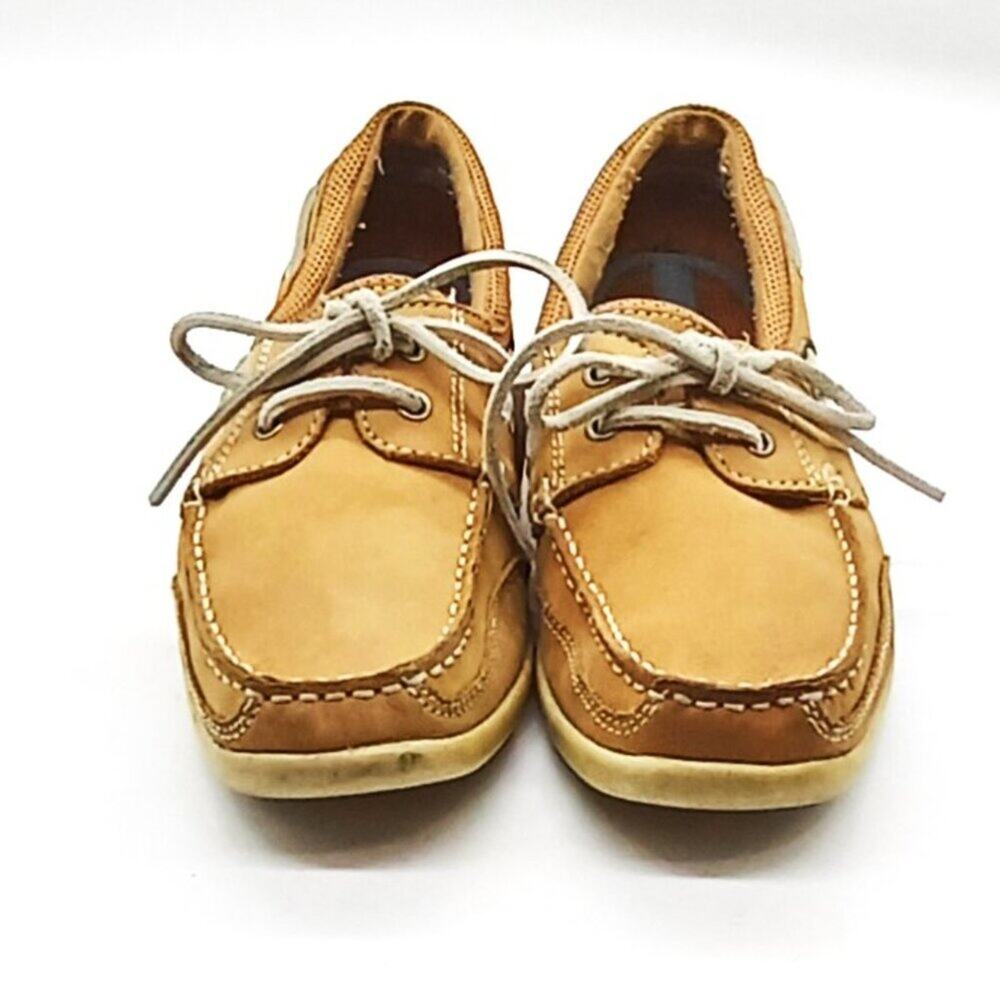 Bass Breezy Woman's 9.5M Tan Boat Shoes Loafers Moc Toe Lace Up Leather Uppers